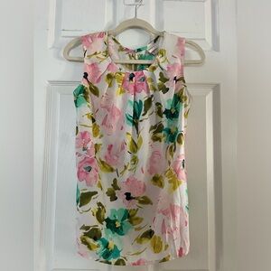Merona White Tank Top with Pink & Teal Floral Print